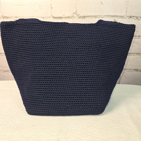 THE SAK NAVY CROCHETED DOUBLE STRAP BUCKET SHOULDER BAG PURSE EUC - Picture 2 of 10
